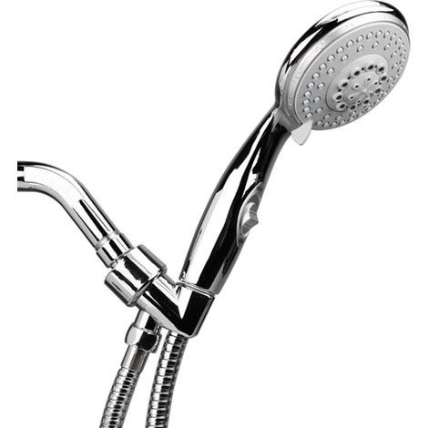 RGE Pommeau de douche à main On/Off Handheld Five-Gear Six-Function Long Hose High Pressure Chrome Kit de et de salle de bain Support adaptateur universel pour montage mural avec tuyau de 1,5 m (1/4)
