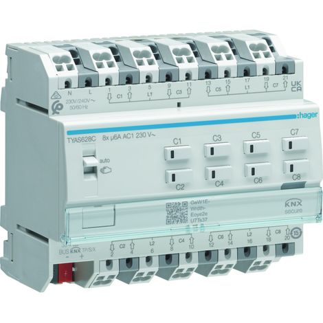 Module de sortie pour volets roulants ou stores à bannes pour 8 moteurs 230V 6A - HAGER TYAS628C