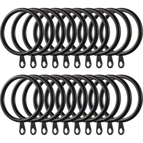 40 Stück Gardinenringe, XU, Metall-Gardinenringe für Gardinen und Gardinenstangen, 38 mm Innendurchmesser (Schwarz) - KZQ (1/4)