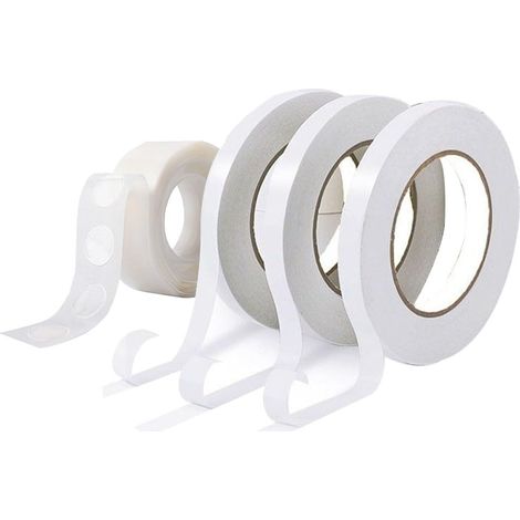 Cinta adhesiva de doble cara, 3 rollos de 15 metros de cinta autoadhesiva y 1 rollo / 100 puntos adhesivos para globos, puntos adhesivos de doble cara para globos, para fiestas, bodas y manualidades.