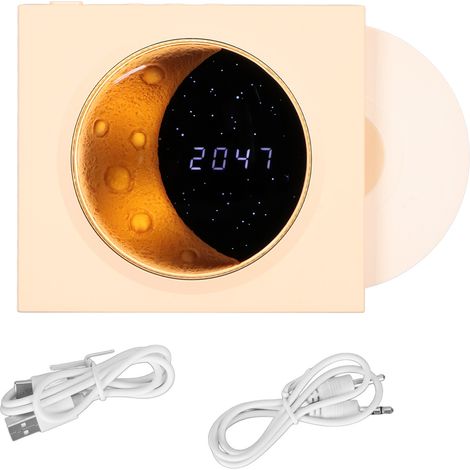 Bluetooth-Wecker im Vintage-Stil, Platin-Weinrot, mit Mond- und Sternenlicht für die Schlafzimmerdekoration, Gelb