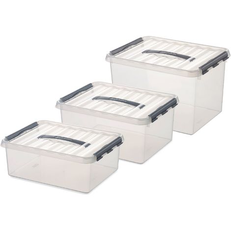 BRB Lot de boîtes à clip en plastique polypropylène transparent (PP) 12 l, 15 l et 22 l
