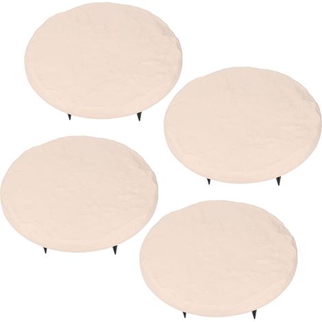 4 Dalles Rondes de Cheminement Decoratives en Resine Polypropylene avec Piquets pour Pelouse Jardin Alle Cour 39,9 cm Beige (1/5)
