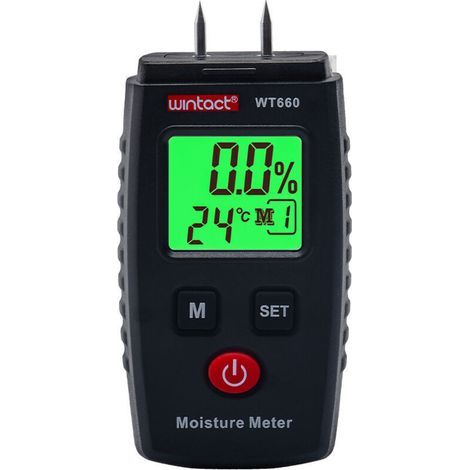 Testeur Humidité, Détecteur d'Humidité à Broche avec 5 Modes, Écran LCD avec rétroéclairage vert, Détecteur de Moisissures pour Bois et Matériaux de Construction.,de (1/4)