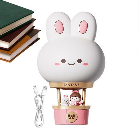 Veilleuse de table lapin à intensité variable, 9,2 x 9,2 x 15,2 cm, lapin en montgolfière, pour chambre d'enfant ou salon. (1/5)