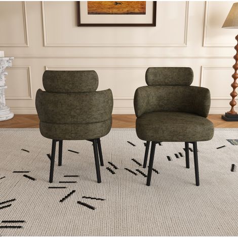 Chaise de salle à manger pivotante 360° avec accoudoirs en chenille vert olive, métal OKWISH (1/5)