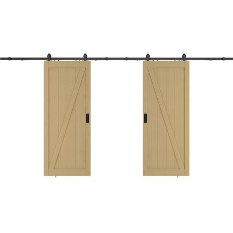 Porta scorrevole esterno muro doppia 2 x H205 x L63 cm in Legno e MDF Naturale chiaro - BALERMA (1/4)