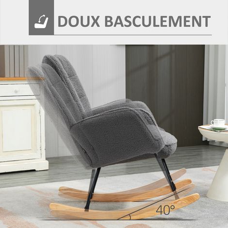 Fauteuil à bascule rocking chair laine bouclée acier 71x98x101 cm gris foncé (1/5)