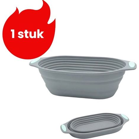 pièce - Plat de fermentation pliable en Siliconen - Moule à gâteau ovale - Plaque de cuisson - Grande corbeille à pain - Ovale - Pliable - Grijs (1/5)