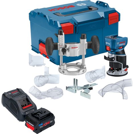 Bosch GKF 18V-8 Professional Akku Kantenfräse 18 V 8,0 mm Brushless + 1x ProCORE Akku 5,5 Ah + Ladegerät + Taucheinheit + L-Boxx