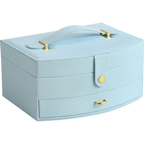 Coffret à Bijoux avec Miroir, Tiroirs Grande Capacité, Cuir PU Portable, Étui à Bijoux Double Couche Bleu (1/5)