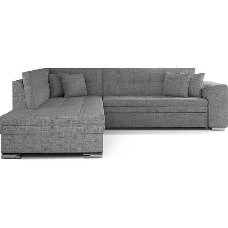 Canapé convertible angle gauche tissu gris clair et chromé Pika 260cm (1/5)