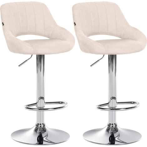Set 2 sgabelli bar con poggiapiedi girevole e regolabile in tessuto panna e metallo 100004356