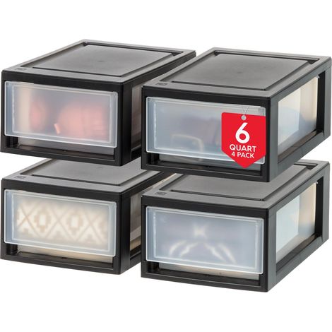 Tiroir de rangement, Commode de chambre en plastique, Lot de 4, Noir, pour Bureau, Garage, Chambre à coucher, Sans BPA, MSD-1 (1/5)