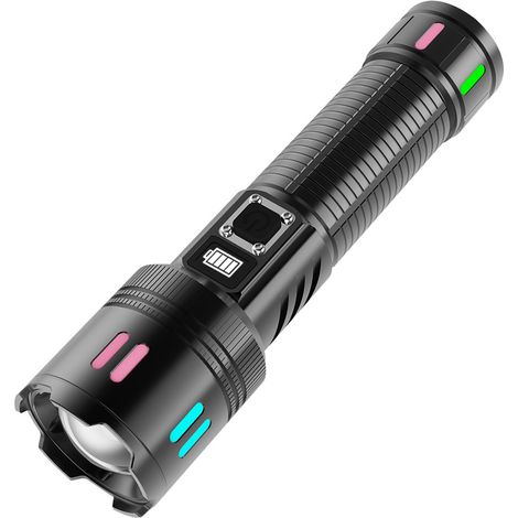 Ultrastarke LED-Taschenlampe, 1500 Lumen, wiederaufladbare Taschenlampe mit 5000-mAh-Akku, 5 Modi, zoombar, IP67 wasserdichte taktische Taschenlampe mit LCD-Leistungsanzeige [Energieklasse A+++]