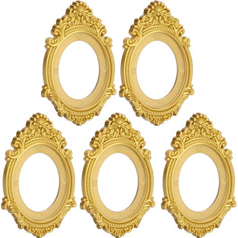 Lot de 5 cadres photo miniatures ovales dorés pour maison de poupée (échelle 1:12), style miroir. Décoration décorative. (1/5)