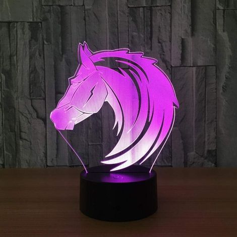 3D-Illusionslampe, LED-Nachtlicht, 7 Farben, wechselndes Pferdemotiv
