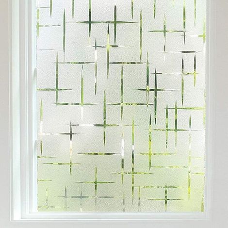 Film dépoli pour fenêtre, non adhésif, protection de l'intimité, pour la maison ou le bureau, motif croisé anti-UV, 45 cm x 100 cm (1/5)