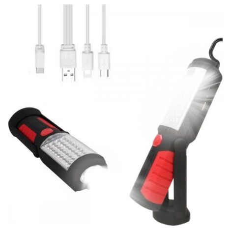 QORVA-Lampe de Poche, Lampe de Travail Rechargeable Lampe, Lampe de Travail Rechargeable Puissante, Baladeuse LED Lampe Atelier avec Base Magnétique, Lampe Torche pour Auto, Atelier, Camping et Urgenc