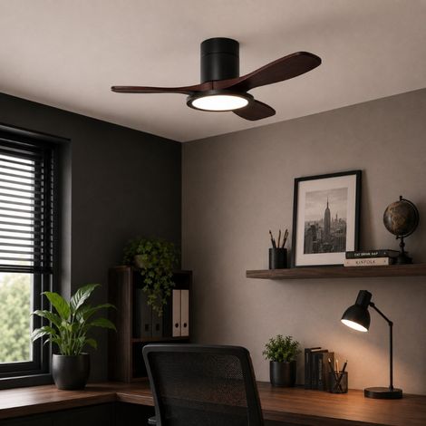 Ventilateur de plafond lumineux noir et bois foncé RIGA II WOOD XS (1/3)