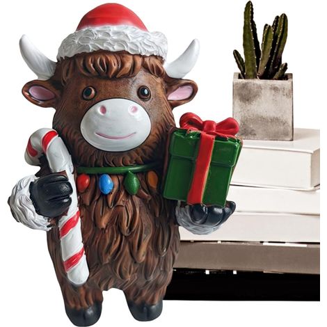 Figurine de Vache Highland Décor de Noël Vache Highland Ornement Sculpture Mignon Rustique pour Salon Chambre Enfant Cuisine Salle de Classe Bureau (1/5)