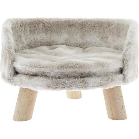 Divanetto con gambe in legno e morbido peluche per cani e gatti