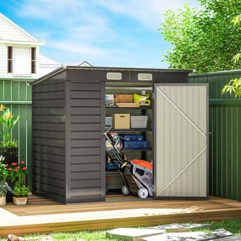 2,3 m² Gartenhaus – für Geräte – mit abschließbarer Tür – Maße: 191 cm (L) x 130 cm (B) x 166,5–183 cm (H) – Stahl