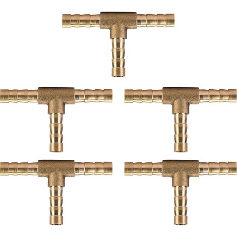 Stück Messing-T-Dreiwege-Schlauchverschraubungen mit Widerhakenenden für Luft, Wasser, Öl, Gas und Kraftstoff (6 mm) (1/5)