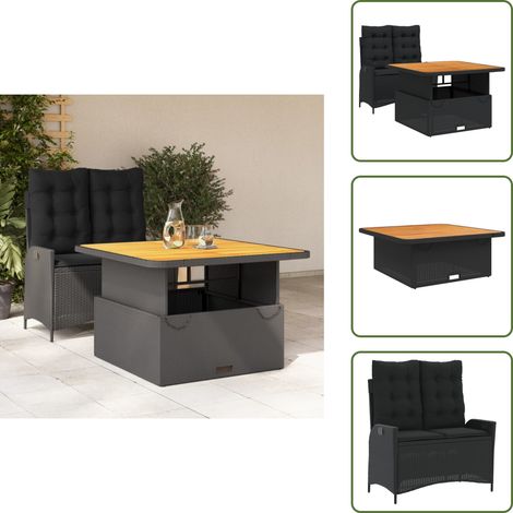 Banc inclinable - vidaXL Ensemble à manger de jardin coussins 2pcs noir résine tressée - Table relevable (1/5)