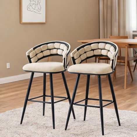 Tabourets de bar en velours beige avec piètement en métal noir (1/5)