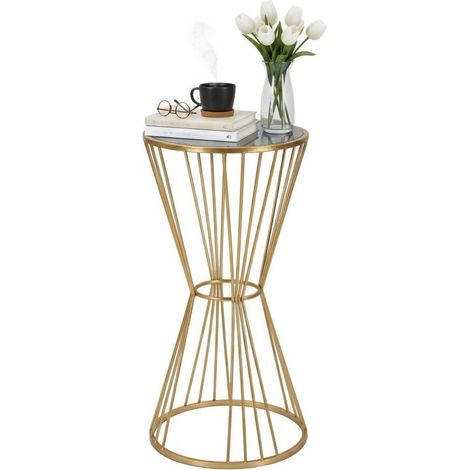 Dmora - Wohnzimmertisch Aldruda, Niedriger Wohnzimmertisch, Kaffeeregal, Couchtisch für Sofa, 40x40 h80 cm, Gold