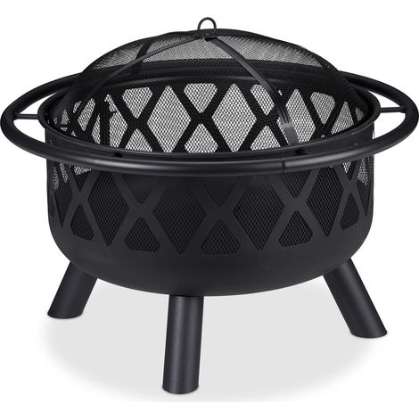 Brasero de jardín redondo con parrilla ajustable para hogueras acogedoras 80 x 80 x 40 cm de metal negro 130010061 (1/5)