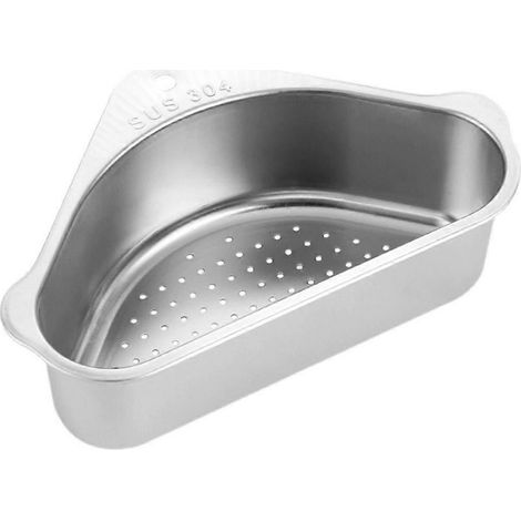 1 Ensemble de panier égouttoir de cuisine en acier inoxydable, étagère de rangement, panier triangulaire (argenté) (1/3)