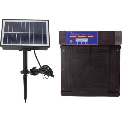 Ouvre-Porte électrique Solaire Automatique pour Poulailler, Double Porte, Affichage LED Poulets, Canards, Oies, Plastique étanche IP45 (Marron foncé) Marron foncé - (1/5)