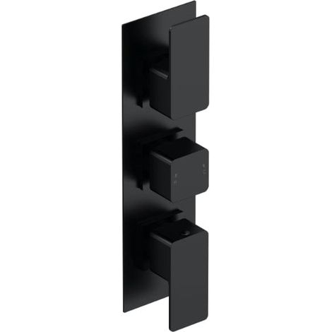 Nuie Windon Thermostatic Concealed Shower Valve Triple Handle - Matt Black (1/4)