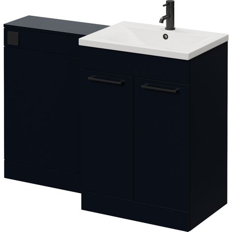 Napoli 460 Cento Deep Blue 1200mm 2 Door Vanity Unit Toilet Suite with Glide Basin - 1200mm - Matt Black 160mm HandleWithout Kingston Toilet Pan