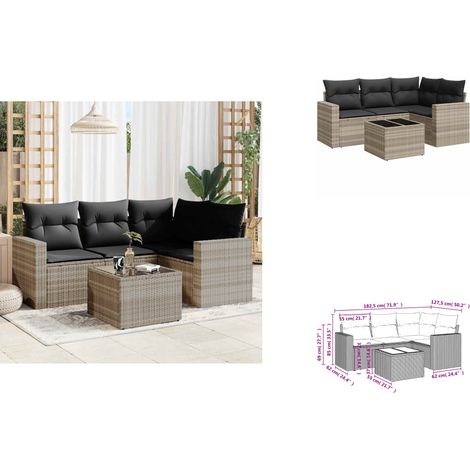 5-tlg. Garten-Sofagarnitur mit Kissen Hellgrau Poly Rattan - Gartenmöbel - PE-Rattan Möbel - Outdoor Sofa Set - Lounge Set - Esstisch (1/3)
