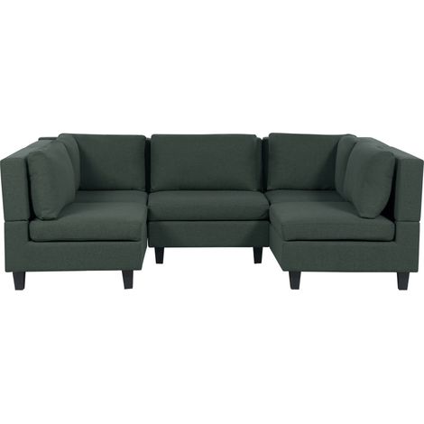 Modular U-Shape Sofa 5 Seater UNSTAD Fabric Dark Green (1/5)