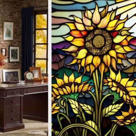 45 x 100 cm Privacy Window Film for Home - Colorful Sunflower Design - Removable - UV Resistant - Thermal Insulation (1/5)