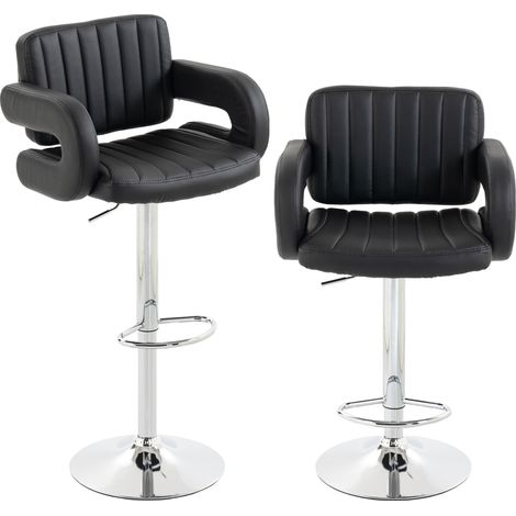 HOMCOM Bar Stools Adjustable Swivel with Armrest Set of 2 Black