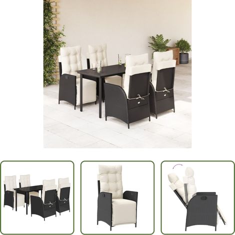 vidaXL Gartentisch - 5-tlg. Garten-Essgruppe mit Kissen Schwarz Poly Rattan (1/5)