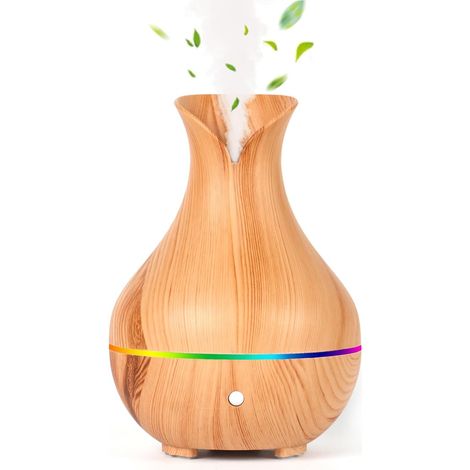 Difusor de aceites esenciales de madera con vapor frío, 7 colores cambiantes y apagado automático para yoga, oficina y dormitorio. (1/5)