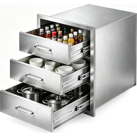 Rangement pratique pour cuisine d'extérieur, caisson à tiroirs inox 460 x 590 x 590 mm pour barbecue de patio (1/5)