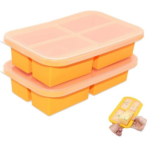 Silikon Gefrierbehälter mit Deckel für Suppen, Brei, Saucen, 4x 300ml Portionen (1/5)