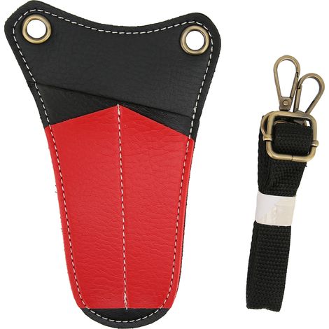 Étui porte-ciseaux de coiffure en cuir PU rouge, sac à outils pour barbier avec bandoulière ajustable (1/5)