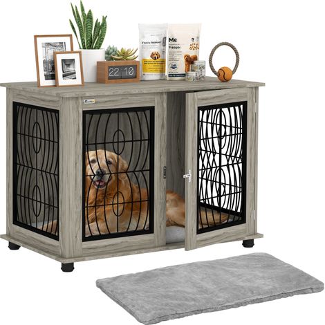 PawHut Dog Crate Furniture, End Table for Dogs w/ Cushion 100L x 60W x 73.5Hcm (1/5)