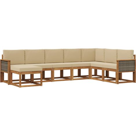 Set di divani da esterno con cuscino 8 pcs Naturale e Beige vidaXL (1/5)