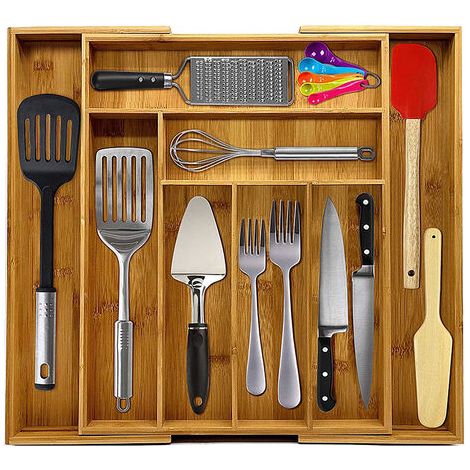 Range-couverts à tiroir en bambou, extensible 6-8 compartiments, 43-50455cm (1/5)