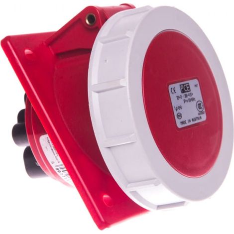Winkel-Einbausteckdose 32A 4P 400V /80x97/ rot IP67 4242-6f78
