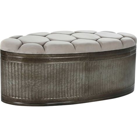 Banc en métal et polyester beige élégant - Beige brunâtre avec finition métal vieilli (1/5)